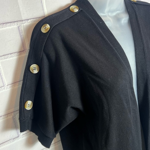 CABLE & GAUGE Chic Black Short Sleeve Cardigan with Button Accents/size M - Picture 4 of 11